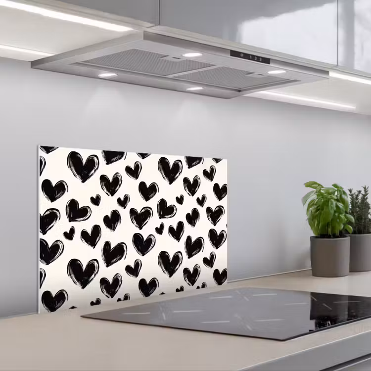 Salpicaderos de cocina - Corazones - Patrón - Negro — 1