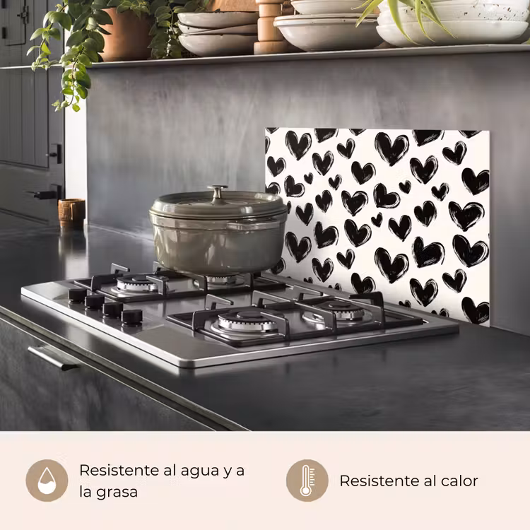 Salpicaderos de cocina - Corazones - Patrón - Negro — 2