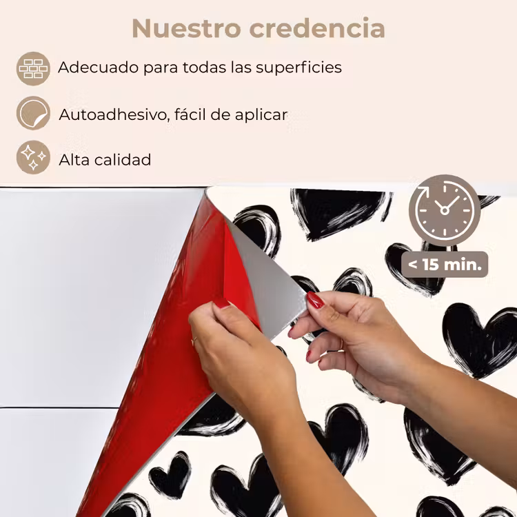 Salpicaderos de cocina - Corazones - Patrón - Negro — 4