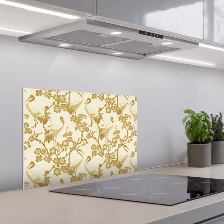 Salpicaderos de cocina - Grullas - Cerezo en flor - Oro — 1