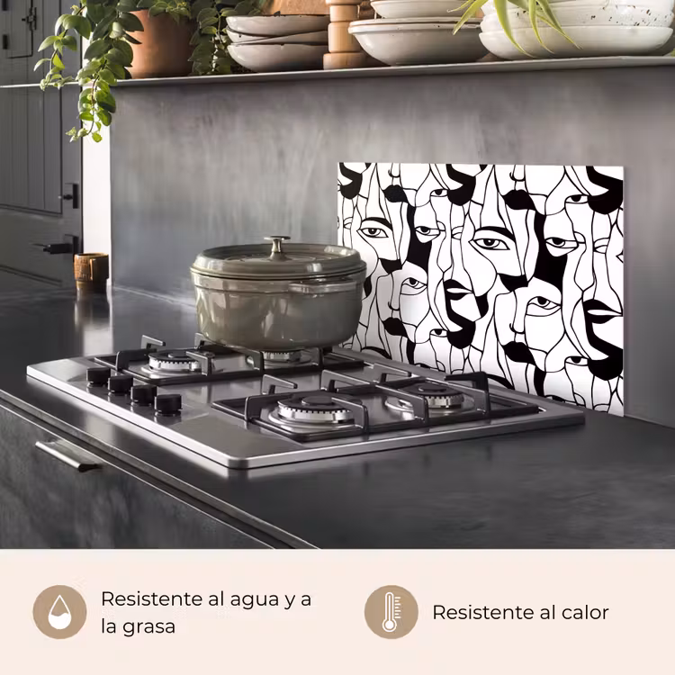 Salpicaderos de cocina - Líneas - Caras - Negro - Blanco — 2