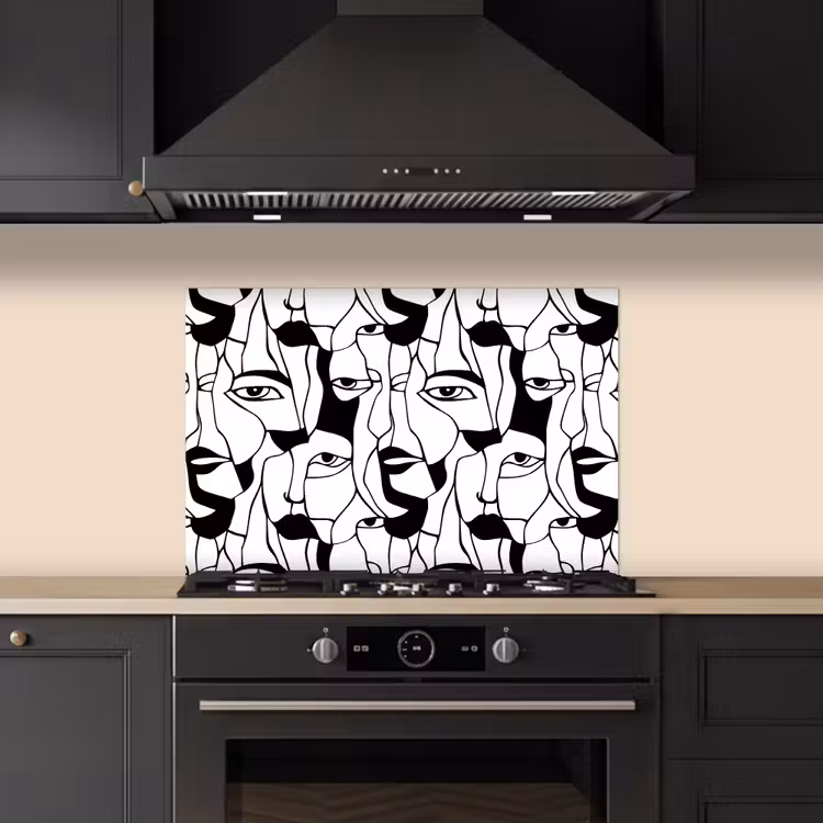Salpicaderos de cocina - Líneas - Caras - Negro - Blanco — 5
