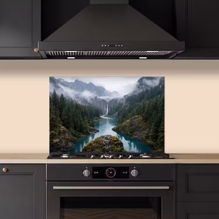 Salpicaderos de cocina - Cascada - Árboles - Montañas — 5