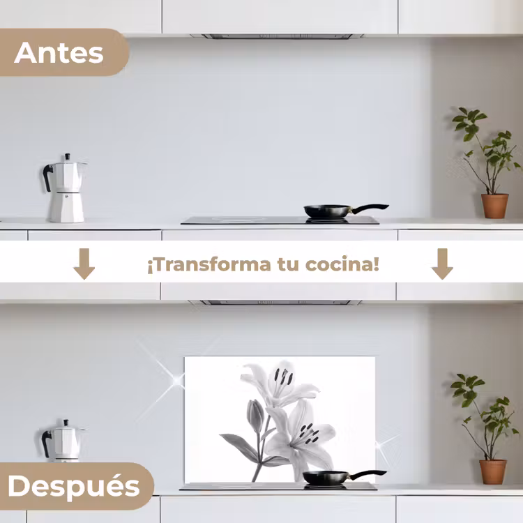 Salpicaderos de cocina - Lirios - Elegante - Negro - Blanco — 7