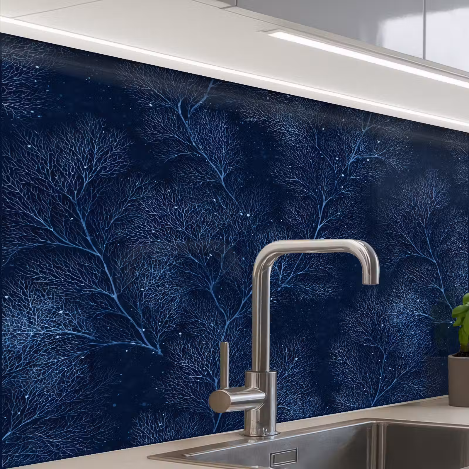 Revestimiento cocina - Coral - Ramas - Patrón - Azul noche — 1
