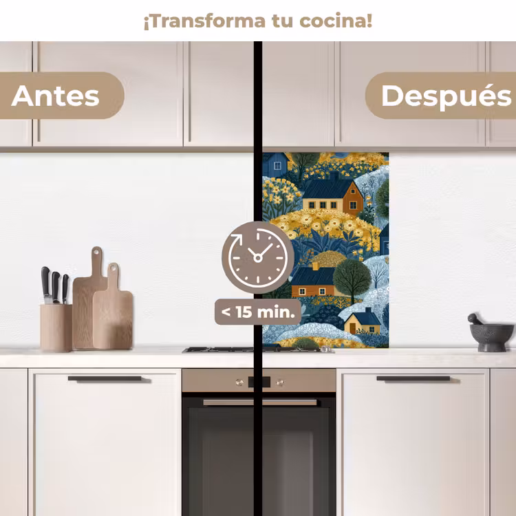 Revestimiento cocina - Casas - Flores - Patrón - Amarillo - Azul — 2