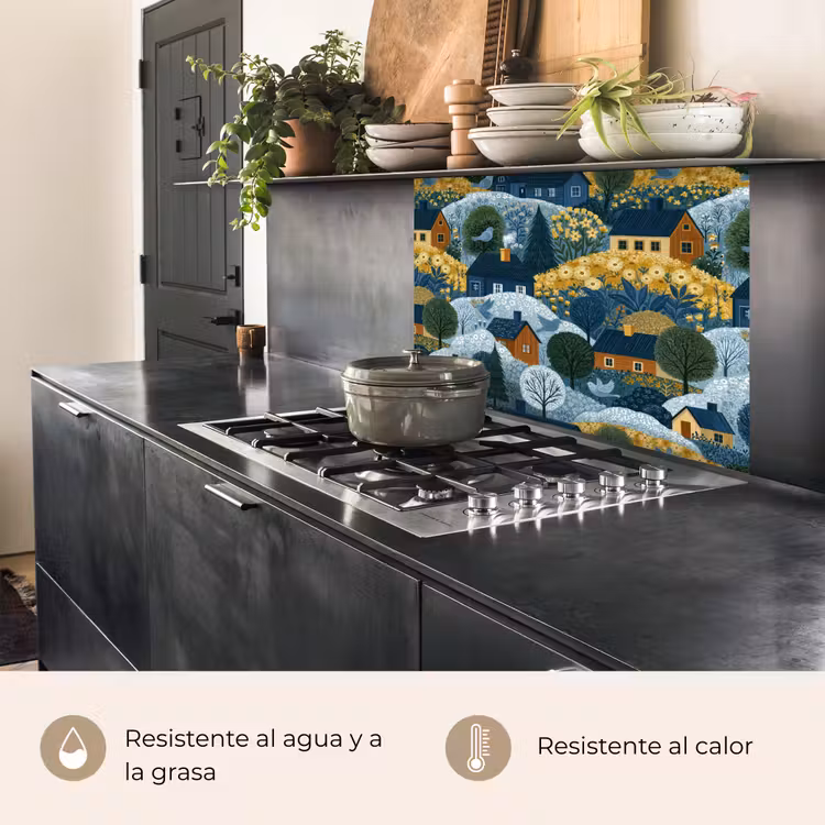 Revestimiento cocina - Casas - Flores - Patrón - Amarillo - Azul — 4
