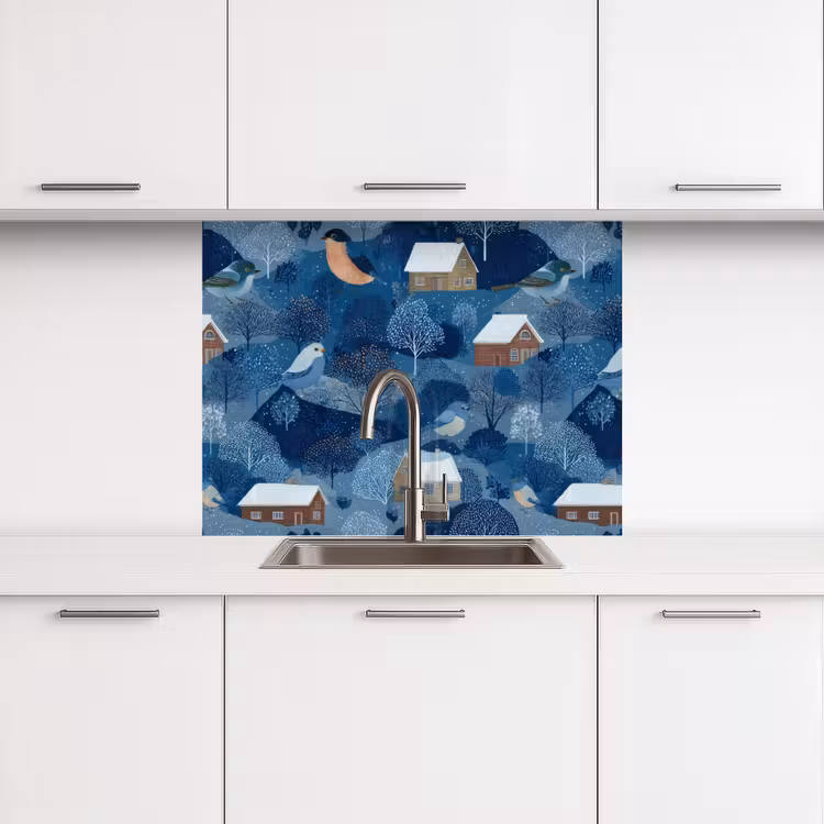 Revestimiento cocina - Casas - Pájaros - Nieve - Azul — 3