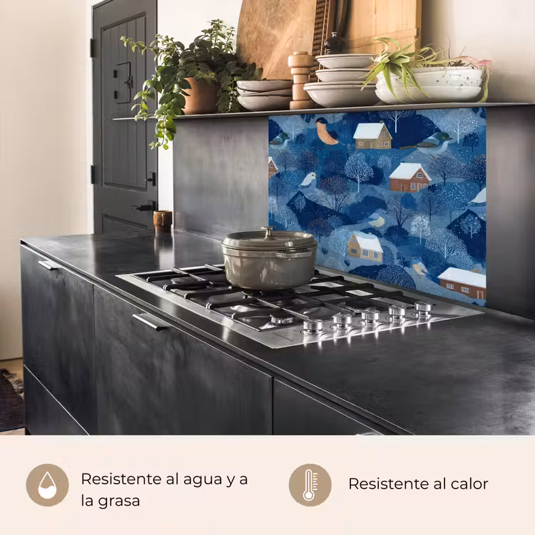 Revestimiento cocina - Casas - Pájaros - Nieve - Azul — 4
