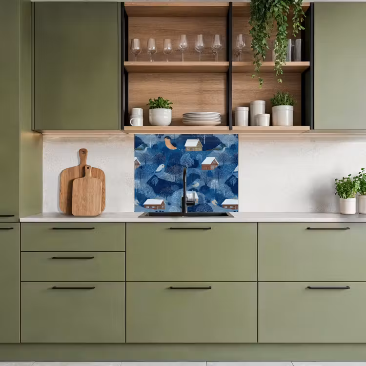 Revestimiento cocina - Casas - Pájaros - Nieve - Azul — 7