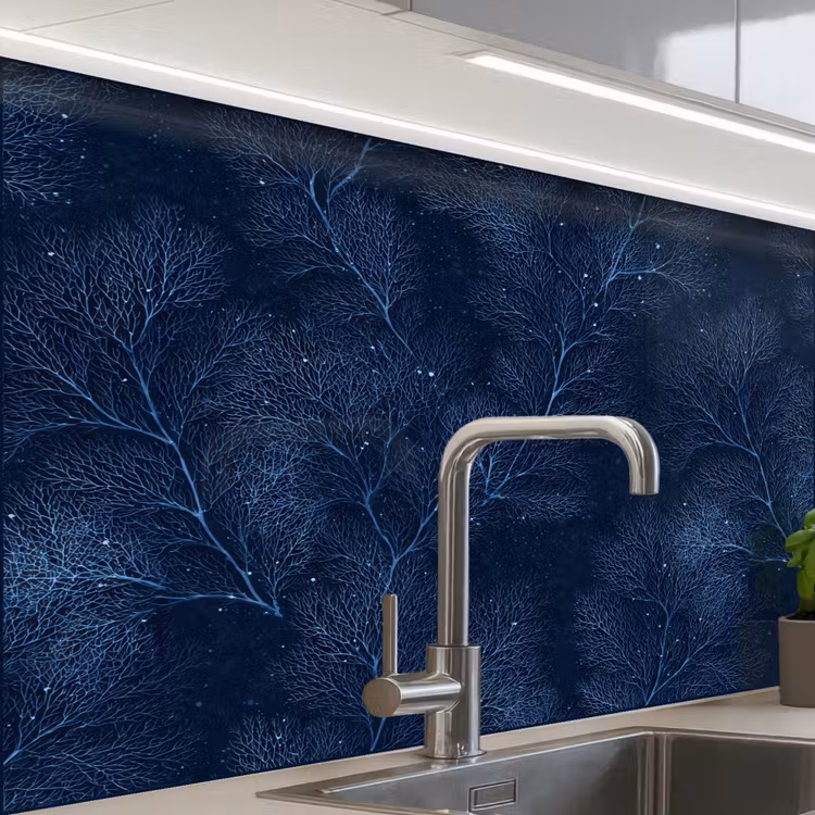 Revestimiento cocina - Coral - Ramas - Patrón - Azul noche — 1
