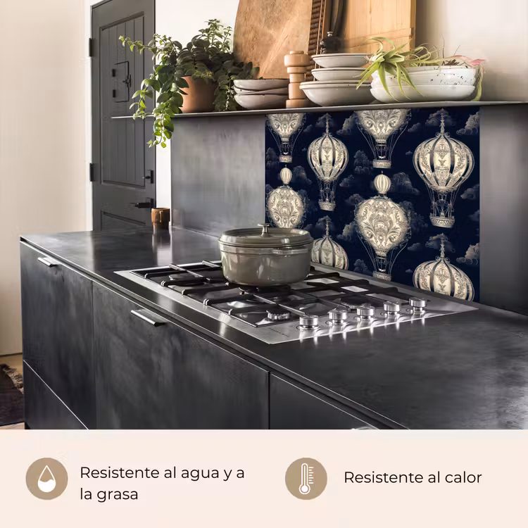Revestimiento cocina - Globos aerostáticos - Nubes - Motivo - Azul oscuro — 4