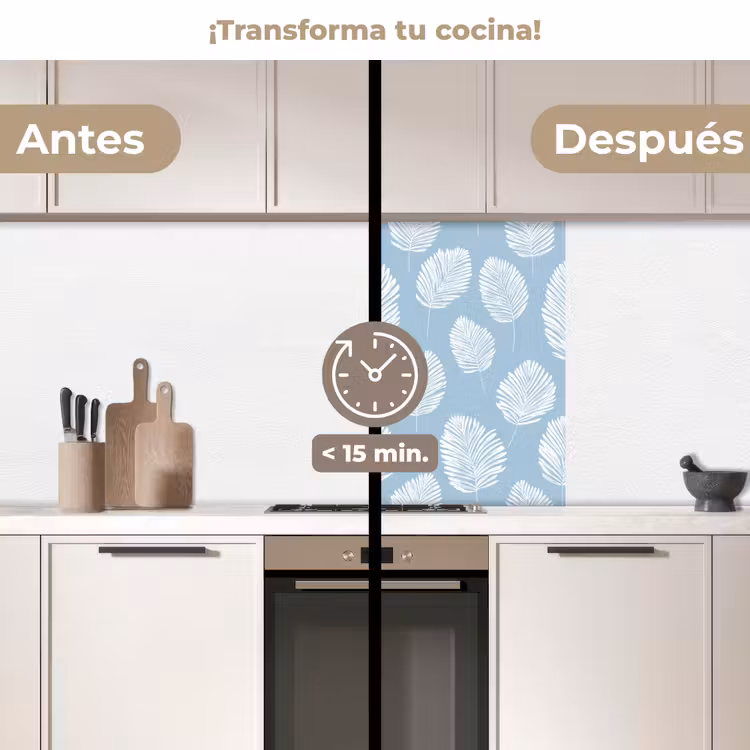 Revestimiento cocina - Hojas de palmera - Sin costura - Patrón - Azul pastel — 2