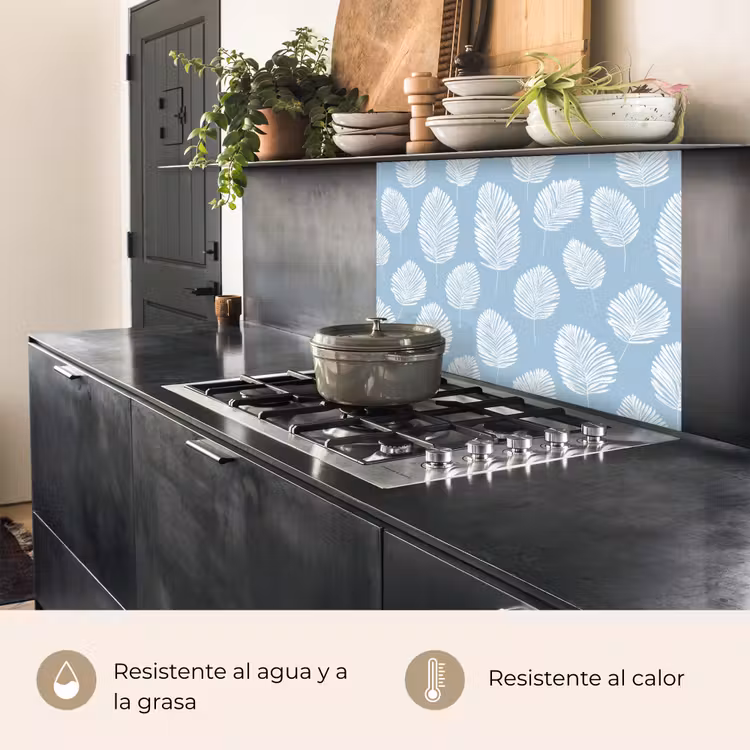 Revestimiento cocina - Hojas de palmera - Sin costura - Patrón - Azul pastel — 4