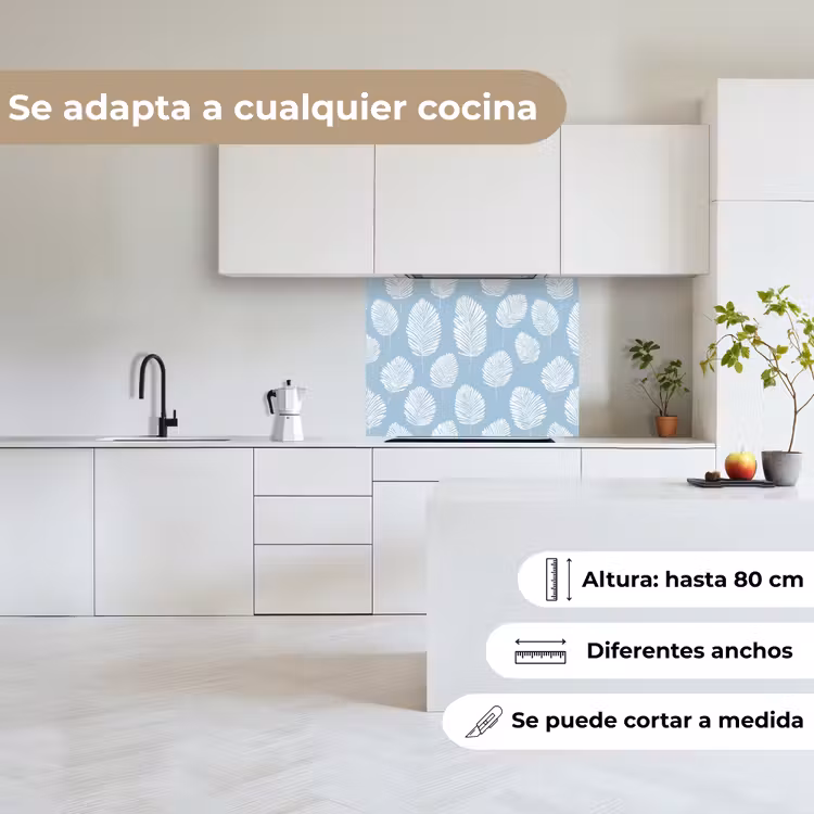 Revestimiento cocina - Hojas de palmera - Sin costura - Patrón - Azul pastel — 6