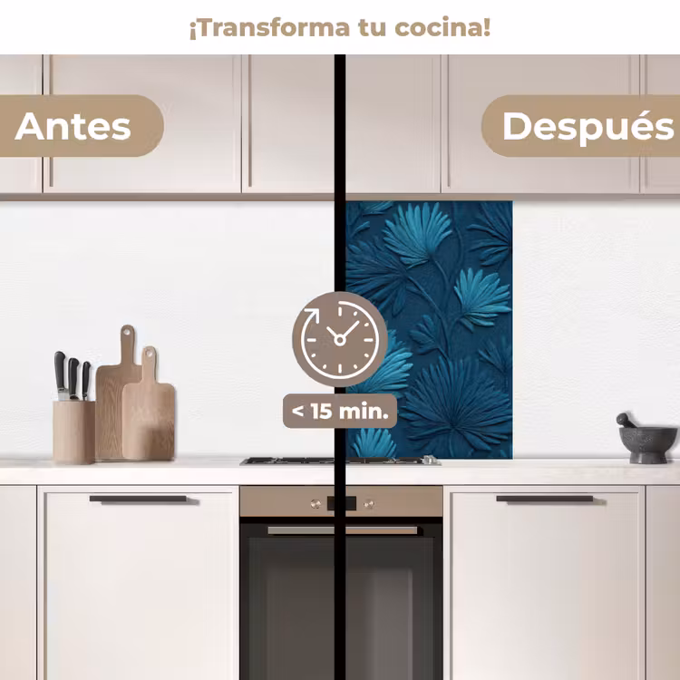 Revestimiento cocina - Hojas - En relieve - Patrón - Azul océano - Moderno — 2