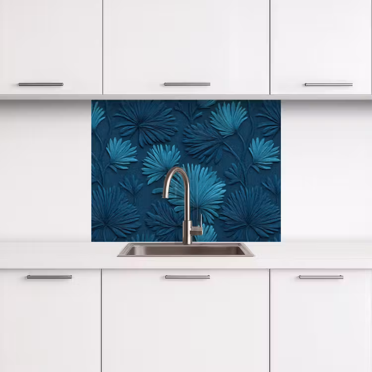 Revestimiento cocina - Hojas - En relieve - Patrón - Azul océano - Moderno — 3