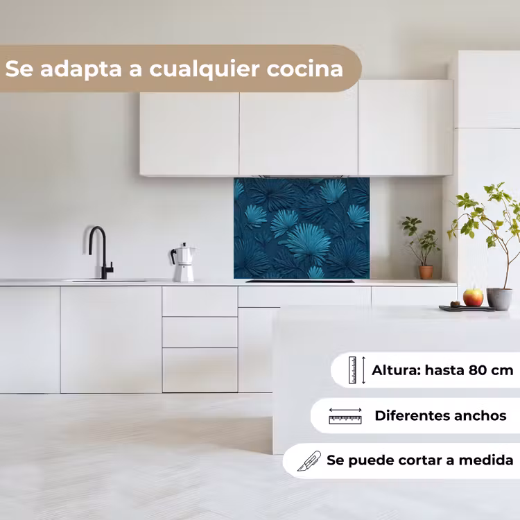 Revestimiento cocina - Hojas - En relieve - Patrón - Azul océano - Moderno — 6