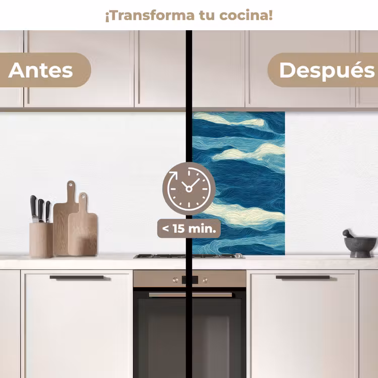 Revestimiento cocina - Olas - Abstracto - Patrón - Azul - Blanco — 2