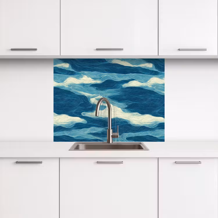 Revestimiento cocina - Olas - Abstracto - Patrón - Azul - Blanco — 3