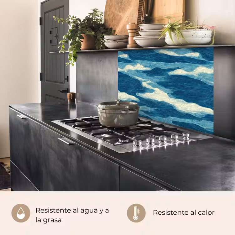 Revestimiento cocina - Olas - Abstracto - Patrón - Azul - Blanco — 4