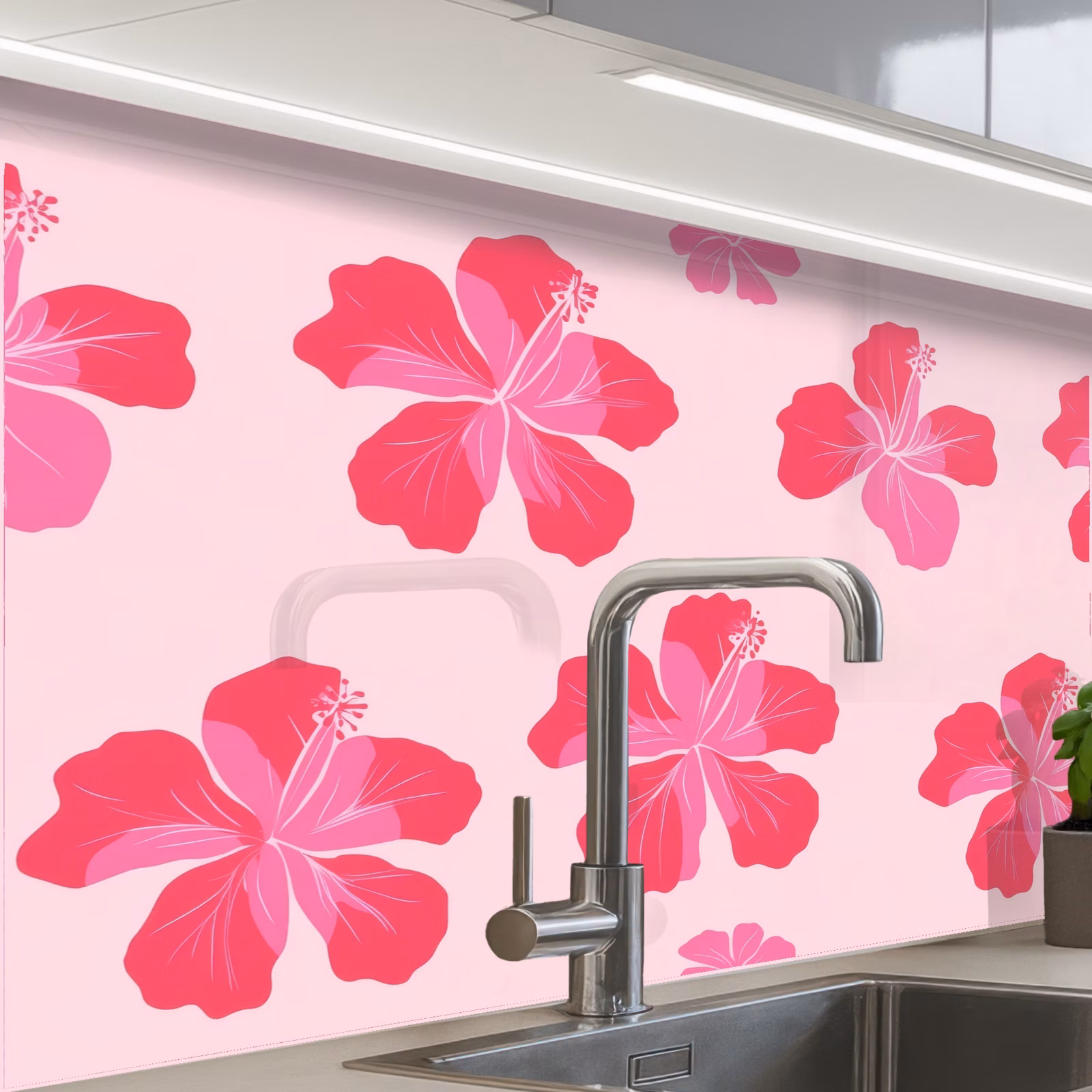 Revestimiento cocina - Hibiscus - Flores - Rosa — 1