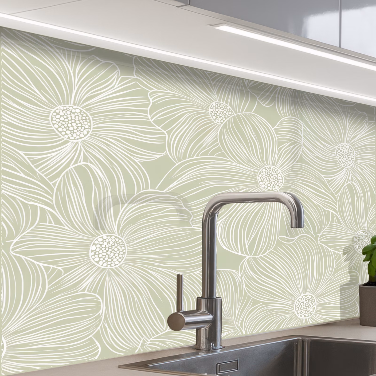 Revestimiento cocina - Sereno - Flores - Verde — 1