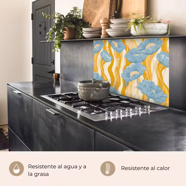 Revestimiento cocina - Amapolas - Botánico - Azul — 4