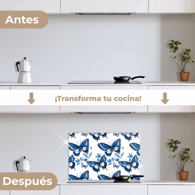 Salpicaderos de cocina - Azul - Mariposas - Flores - Blanco — 7