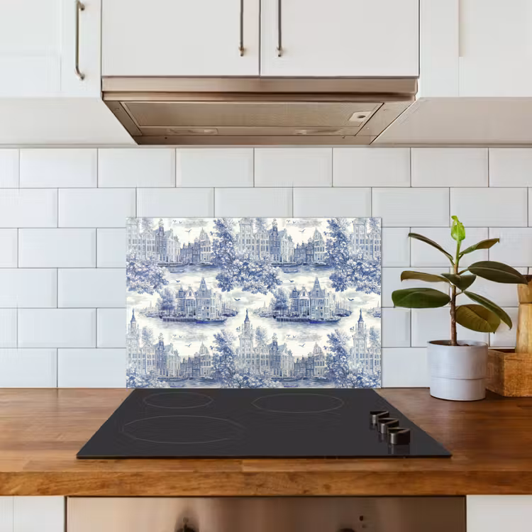 Salpicaderos de cocina - Casas - Árboles - Agua - Pájaros - Azul — 3