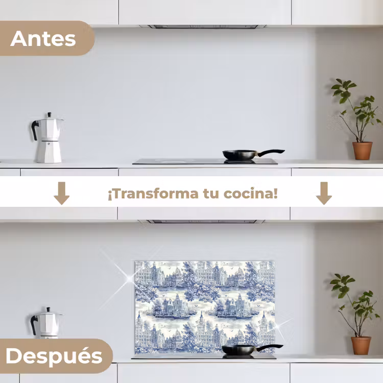 Salpicaderos de cocina - Casas - Árboles - Agua - Pájaros - Azul — 7