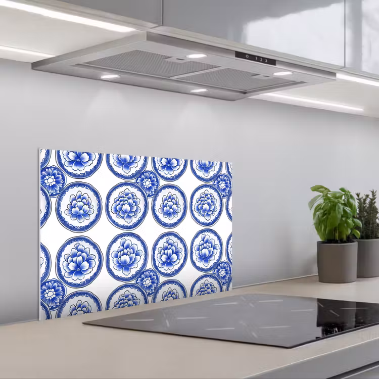 Salpicaderos de cocina - Círculos - Flores - Azul — 1
