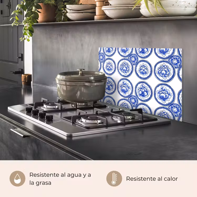 Salpicaderos de cocina - Círculos - Flores - Azul — 2