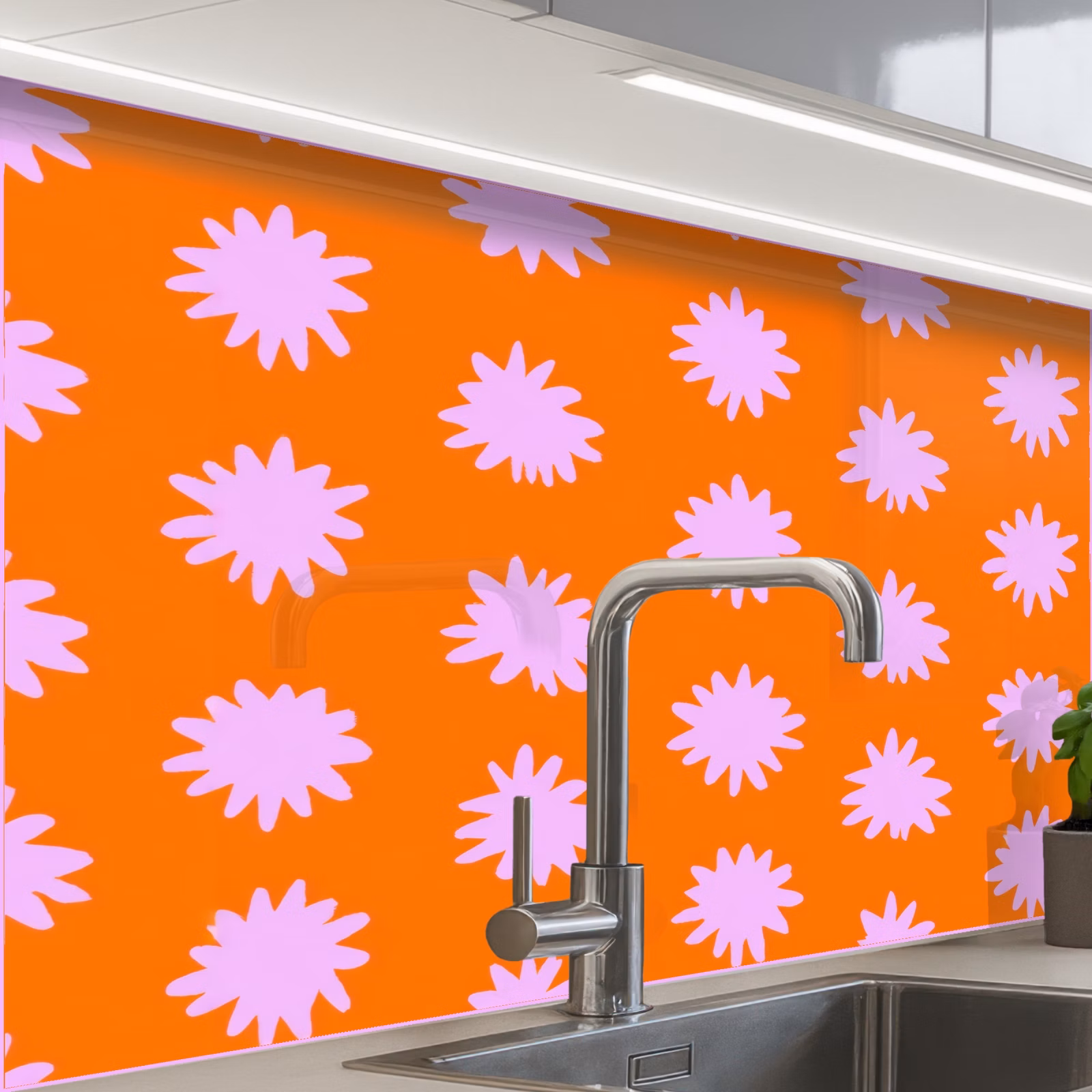 Revestimiento cocina - Retro - Flores - Naranja — 1