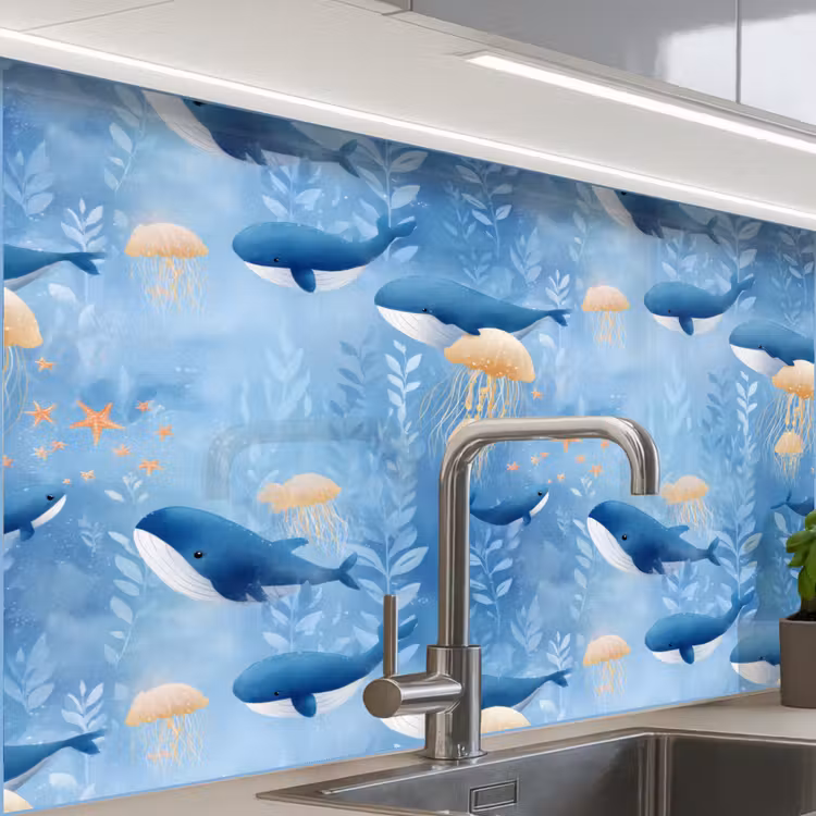 Revestimiento cocina - Ballenas - Océano - Azul — 1