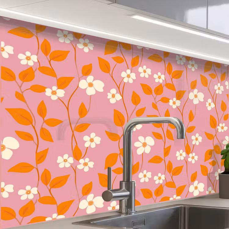 Revestimiento cocina - Flores - Patrón - Naranja — 1