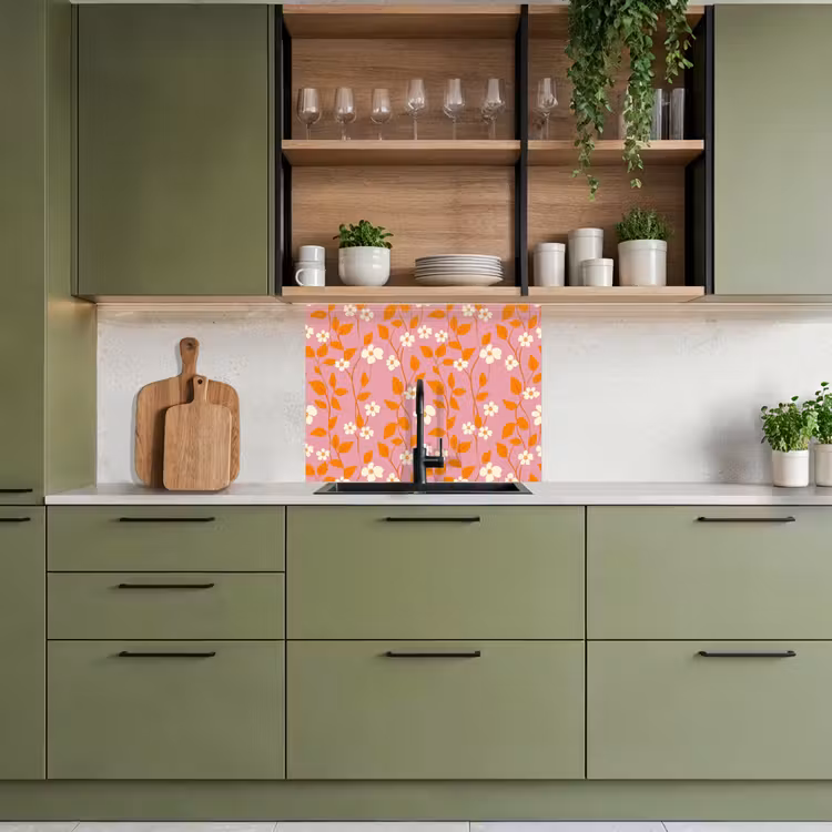 Revestimiento cocina - Flores - Patrón - Naranja — 7