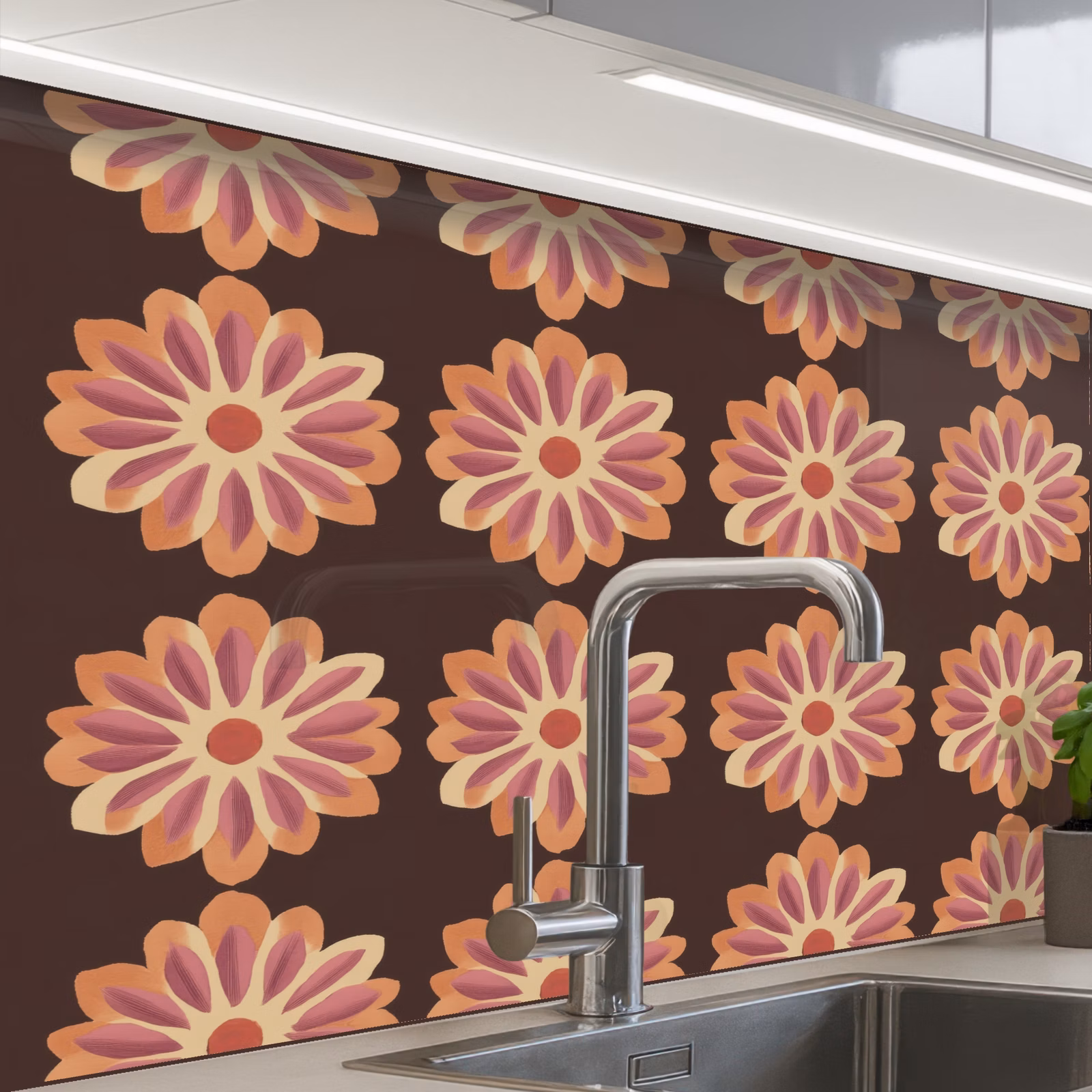 Revestimiento cocina - Flores - Patrón - Marrón — 1