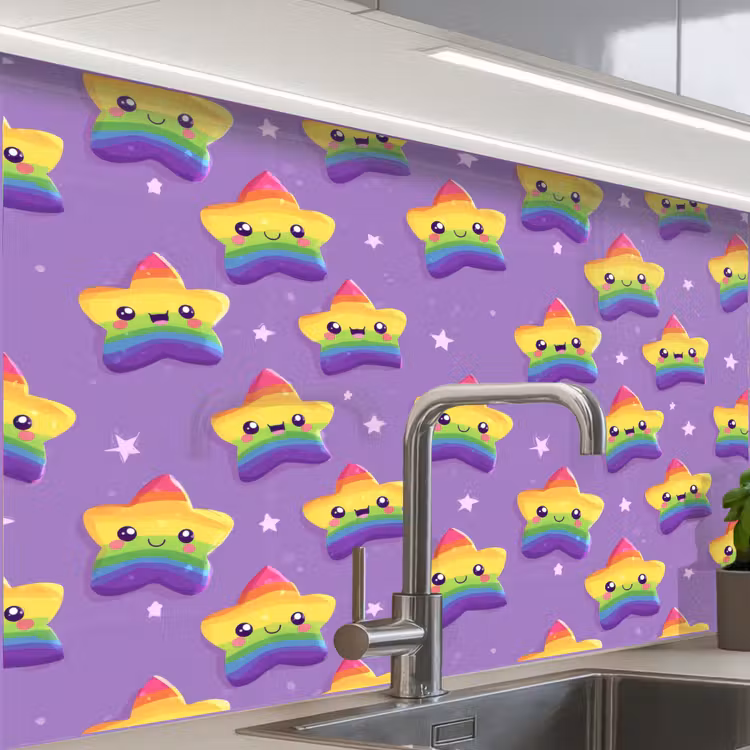 Revestimiento cocina - Estrellas - Arco iris - Morado — 1