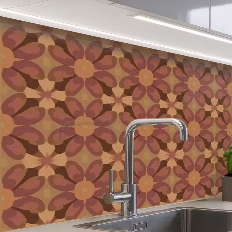 Revestimiento cocina - Retro - Flores - Marrón — 1