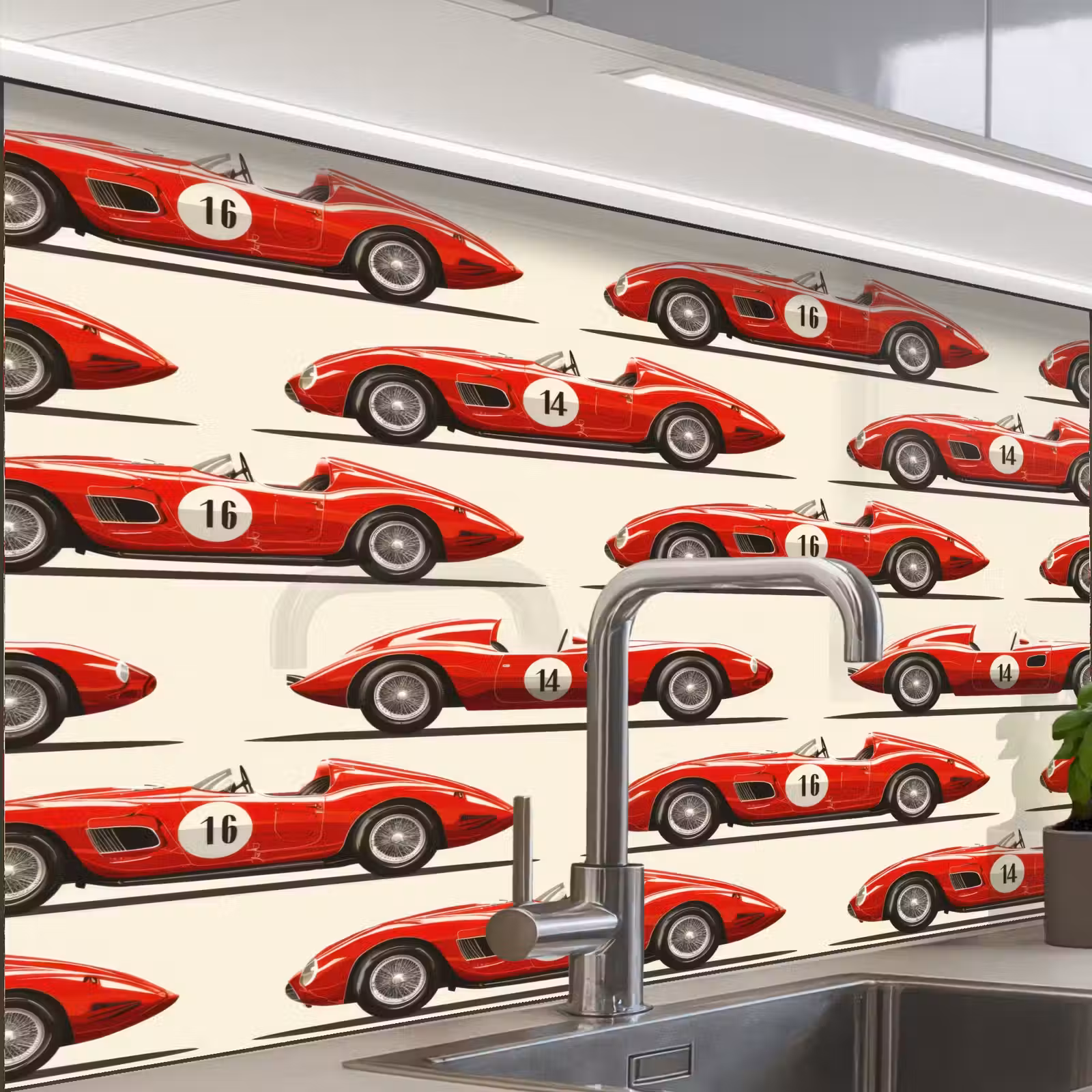 Revestimiento cocina - Coche de carreras - Retro - Rojo — 1