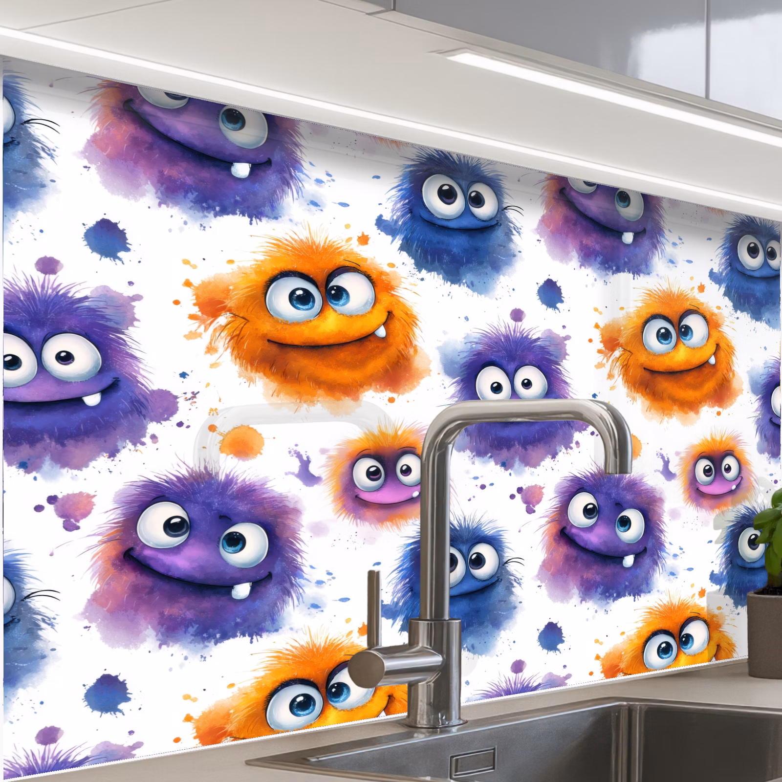 Revestimiento cocina - Monstruos - Acuarela - Colorido — 1
