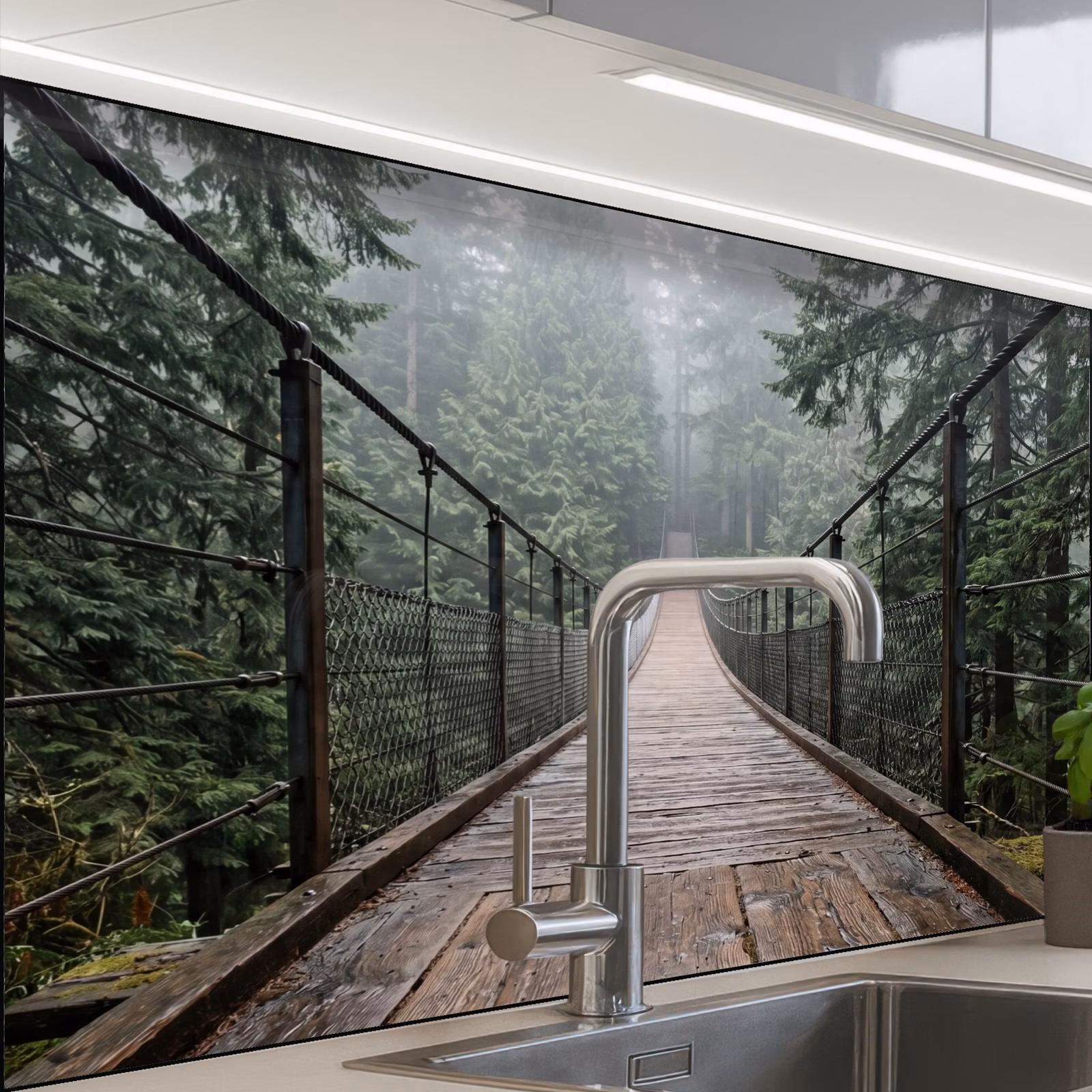 Revestimiento cocina - Puente - Bosque - Niebla - Naturaleza — 1