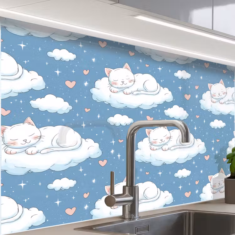 Revestimiento cocina - Gatito - Nubes - Azul — 1