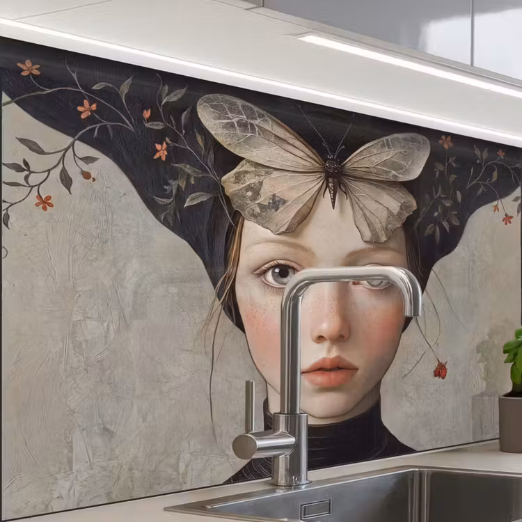 Revestimiento cocina - Mujer - Mariposa - Arte - Clásico - Silenciado — 1