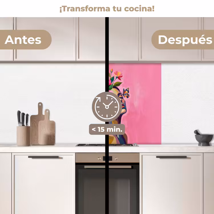 Revestimiento cocina - Rostro de mujer - Mariposas - Colorido — 2