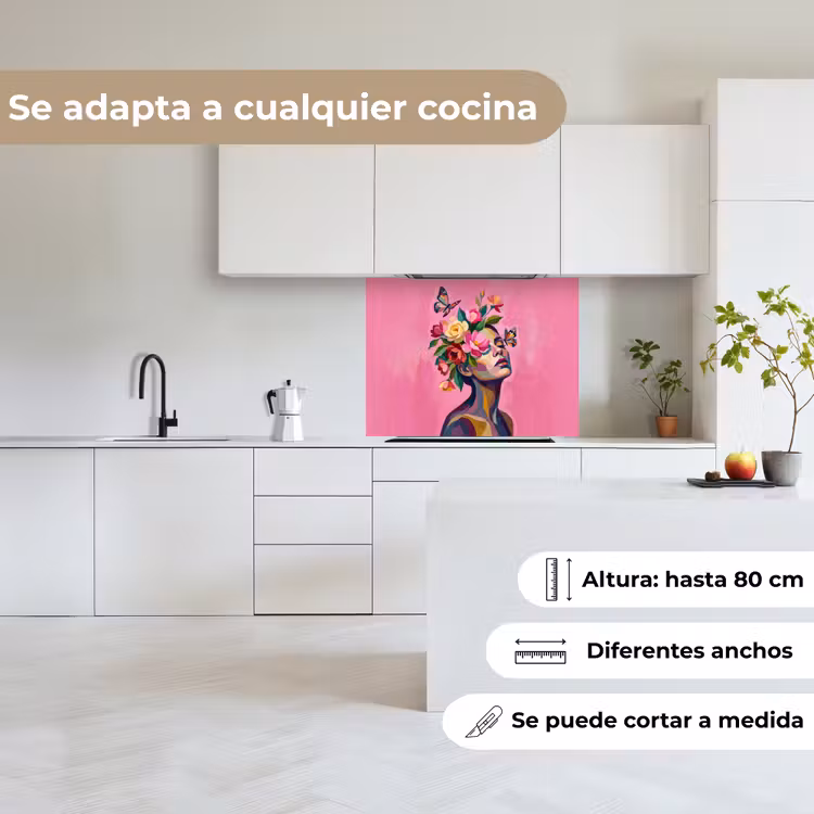 Revestimiento cocina - Rostro de mujer - Mariposas - Colorido — 6