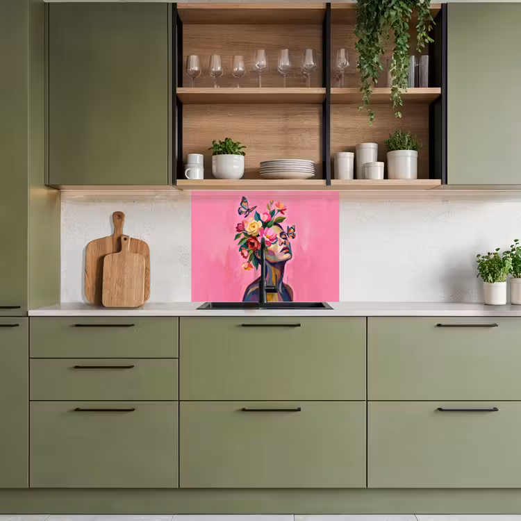 Revestimiento cocina - Rostro de mujer - Mariposas - Colorido — 7