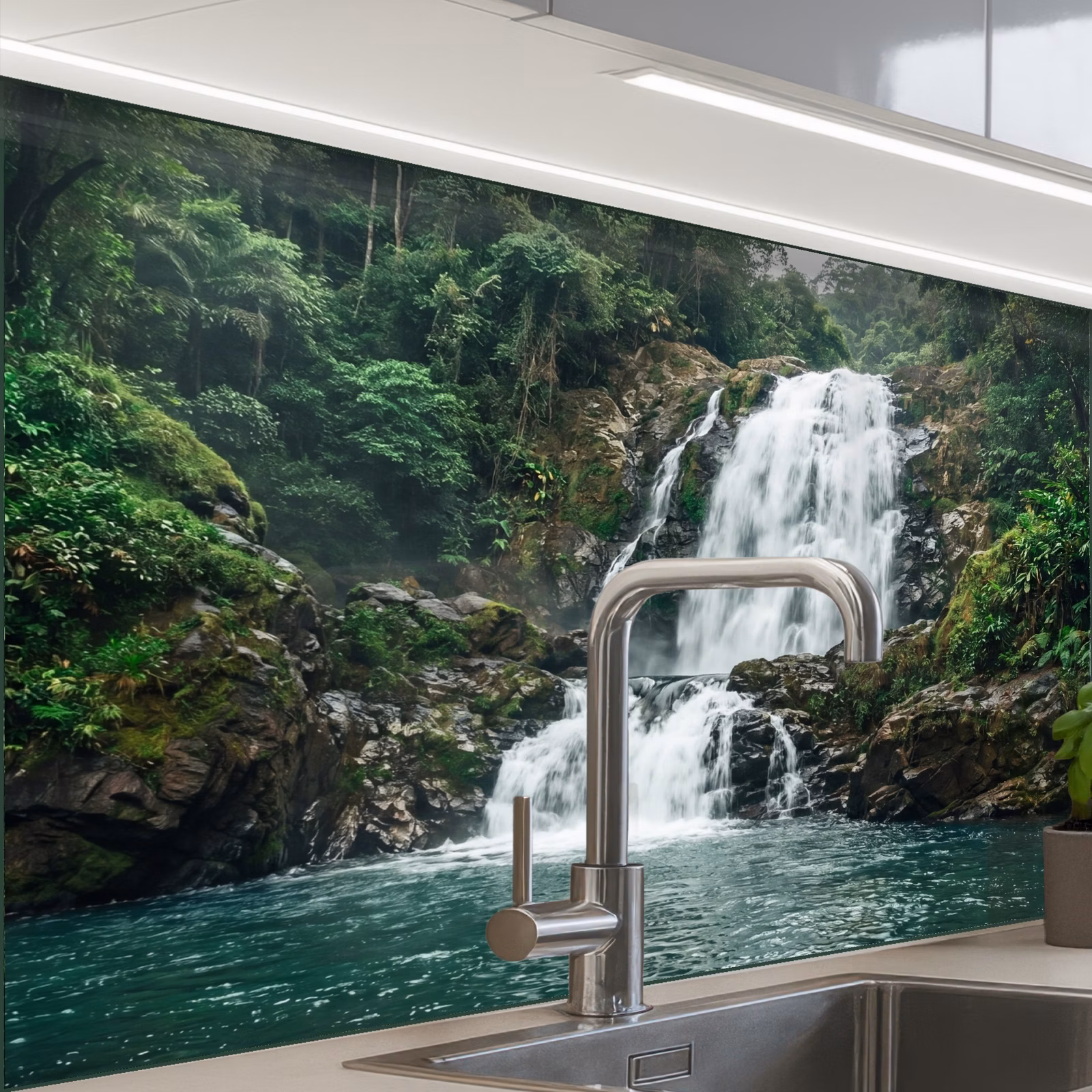 Revestimiento cocina - Cascada - Bosque - Naturaleza - Greenkhgyguyg — 1