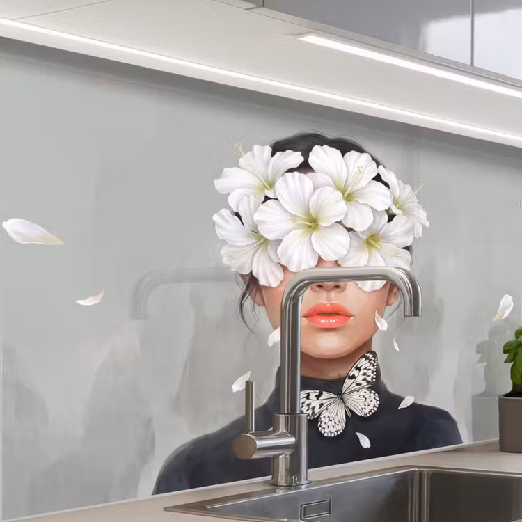 Revestimiento cocina - Lirios - Retrato - Blanco — 1